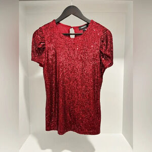 DKNY Sparkle Collection Red Short Sleeve lined Sequined Sparkly XS New with Tags